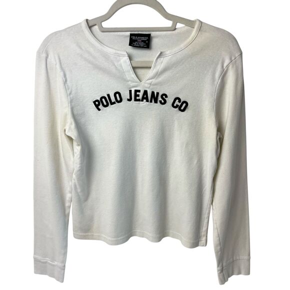 Vintage Polo Jeans Co. Ralph Lauren White Long Sleeve Logo Top Size M - Picture 1 of 5